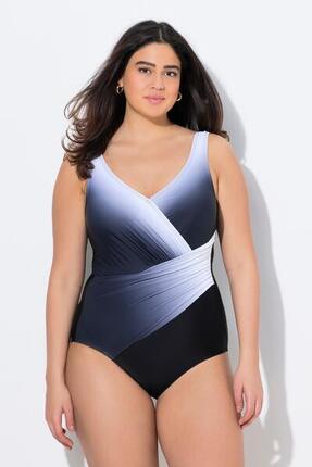 Femme Maillot de bain avec dégradé de couleurs. Drapés et bonnets