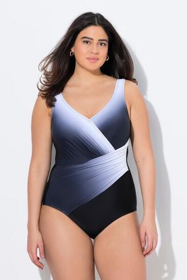 Femme Maillot de bain avec dégradé de couleurs. Drapés et bonnets