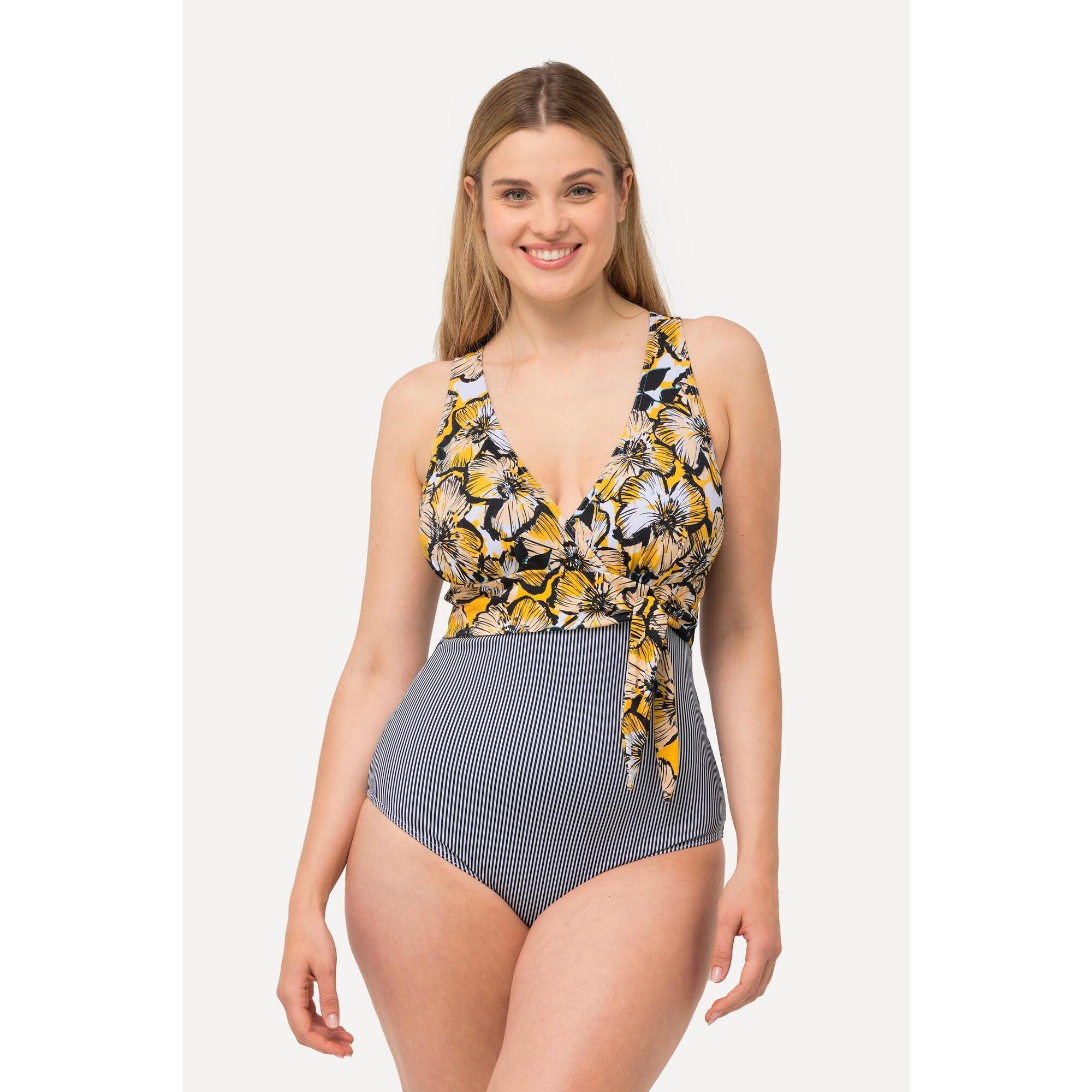 Ulla Popken - Femme Maillot De Bain Nœud Coulissant Aspect Tour De Cou Bonnets Souples - Maillot De Bain 1 Pièce - Blanc - Decathlon