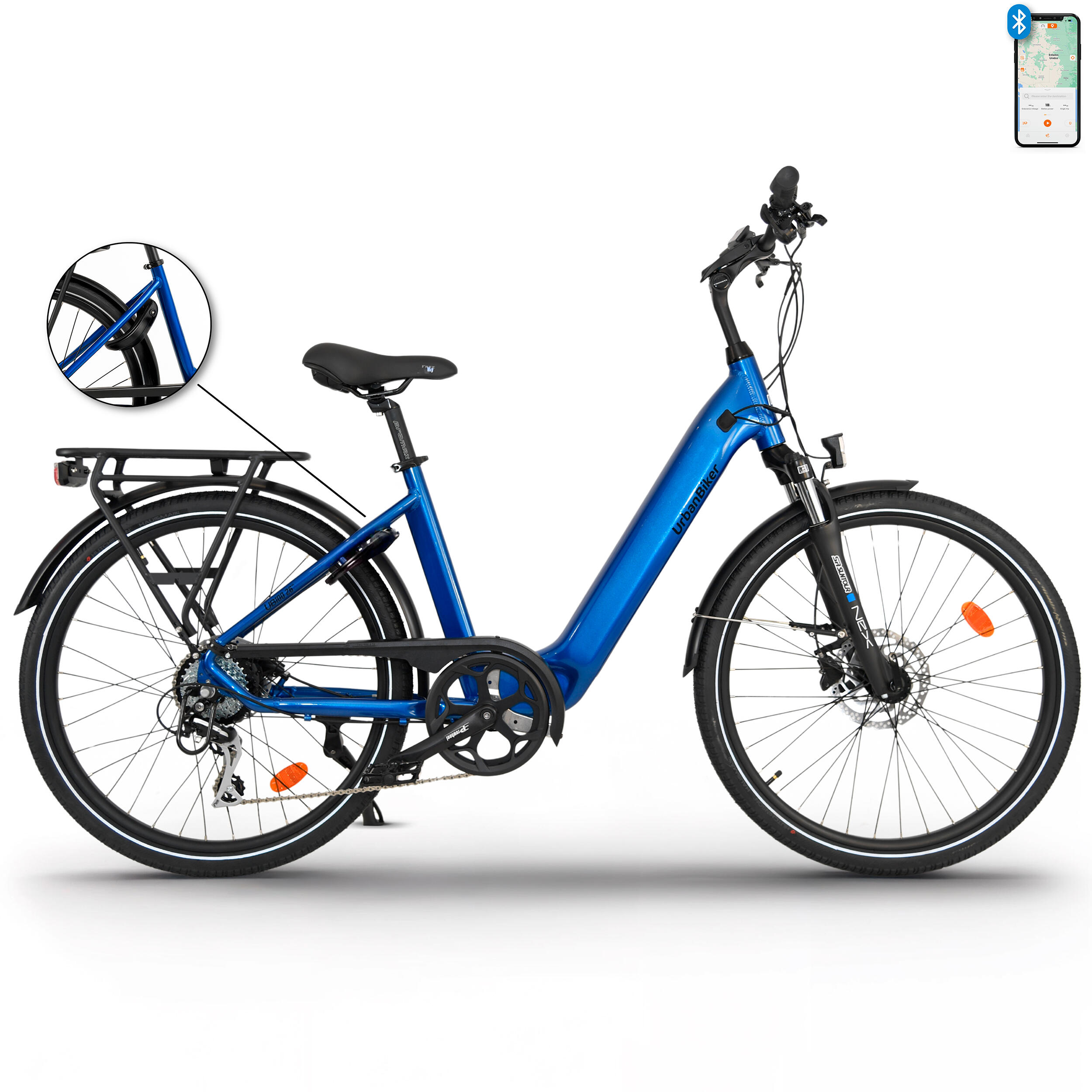 Urbanbiker - Ub100b | Ebike Urbain Polyvalent | Autonomie Jusqu'à 140 Km | Bleu | 28" - Vélo Ville - Bleu - 42 M/l - Decathlon