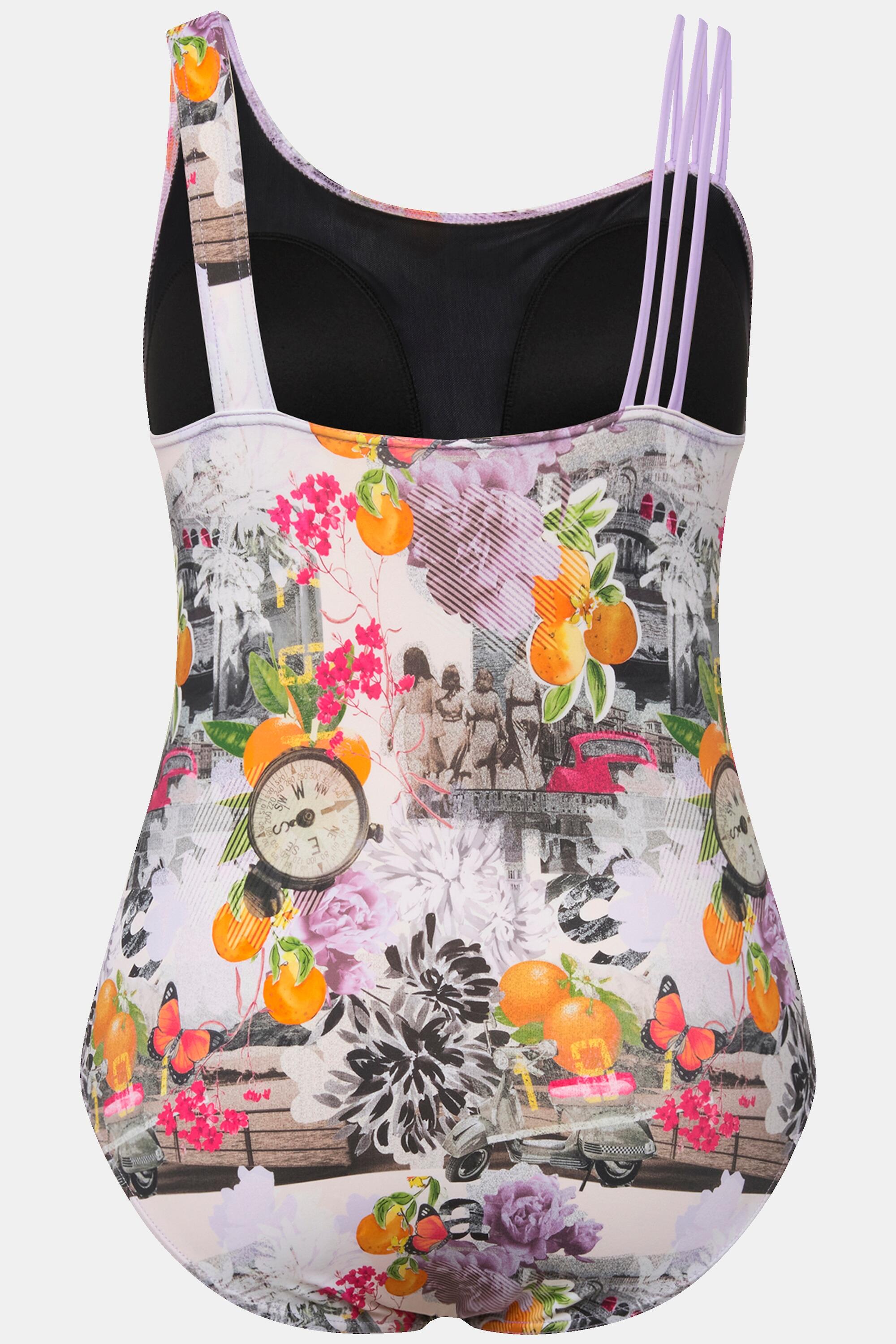 Femme Maillot de bain avec bonnets souples imprimé boussoles et triple bretelle 6/6