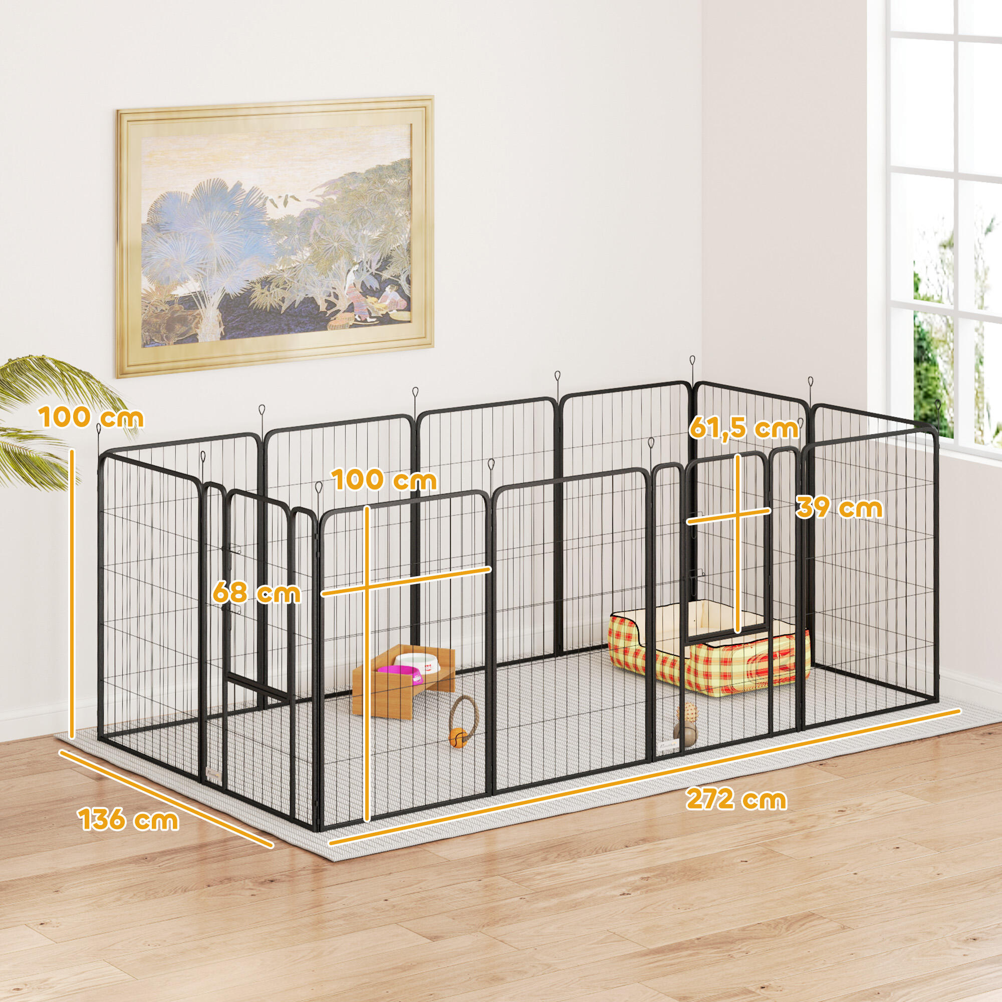 Parque para Perros PawHut 204x204x100 cm Negro 3/5