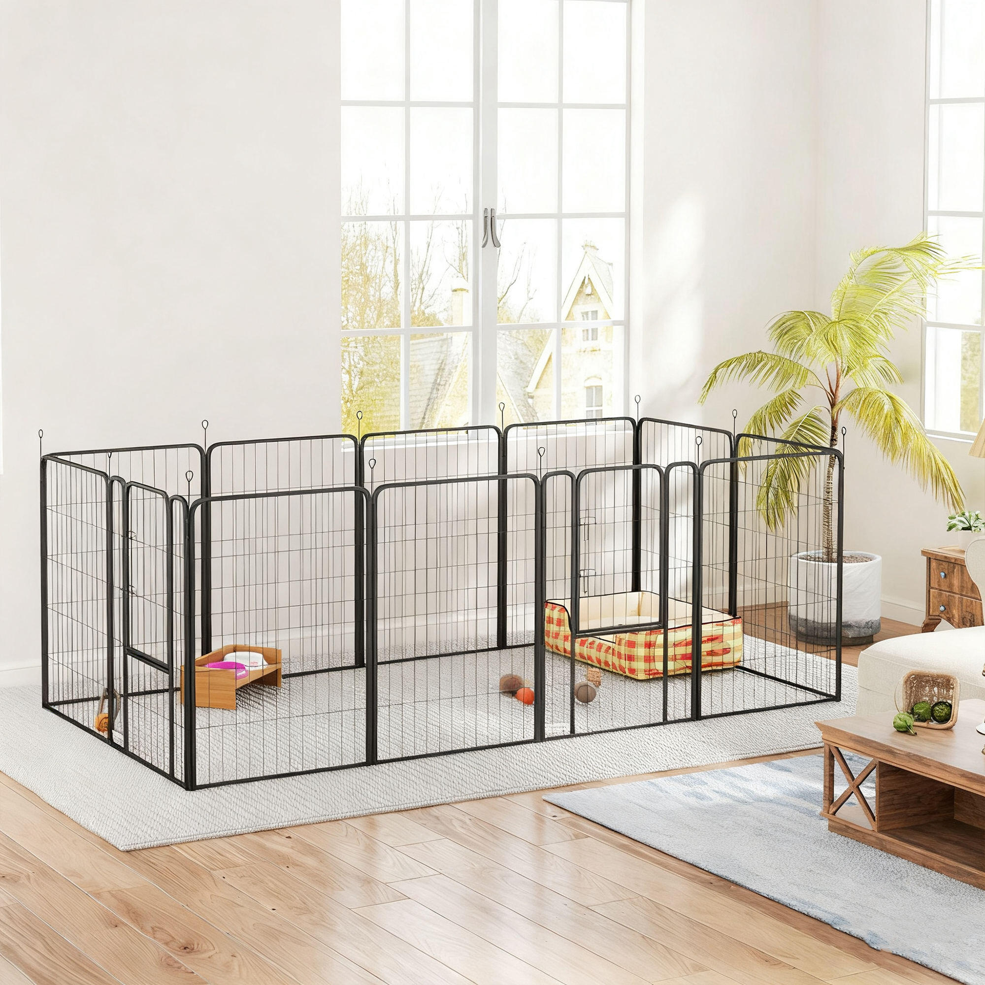 Parque para Perros PawHut 204x204x100 cm Negro 2/5