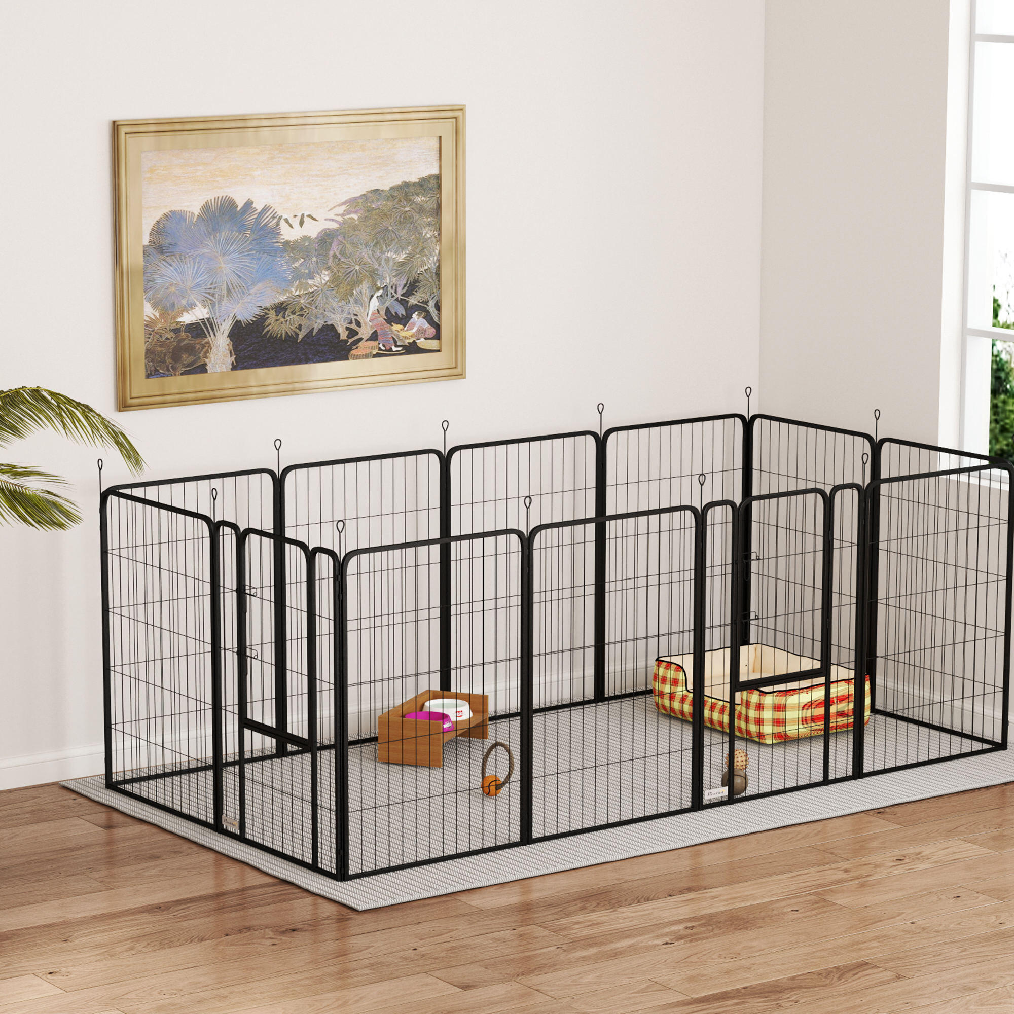 Parque para Perros PawHut 204x204x100 cm Negro 4/5