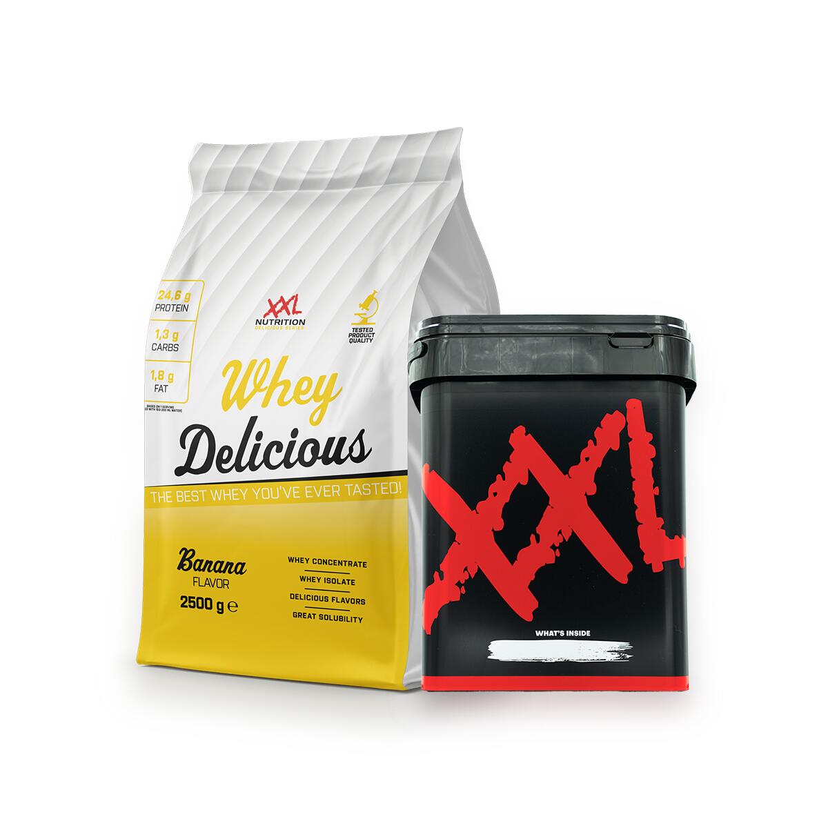 XXL NUTRITION Whey Delicious Incl. Voorraademmer - 80% Eiwit, Proteïne Poeder - Banaan - 2500g