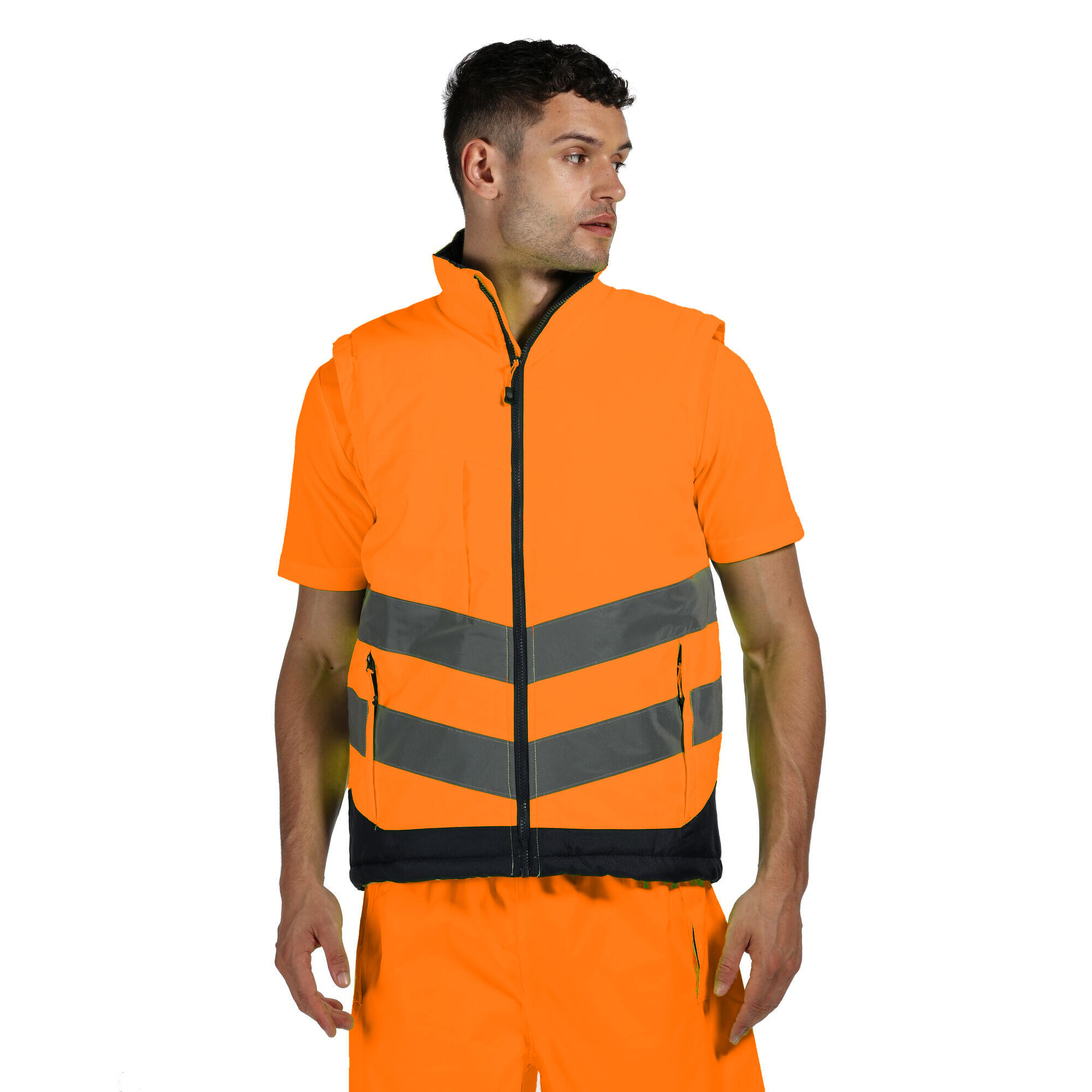 Professional Mens Hi Vis Pro Body Warmer (Orange/Navy) 3/5