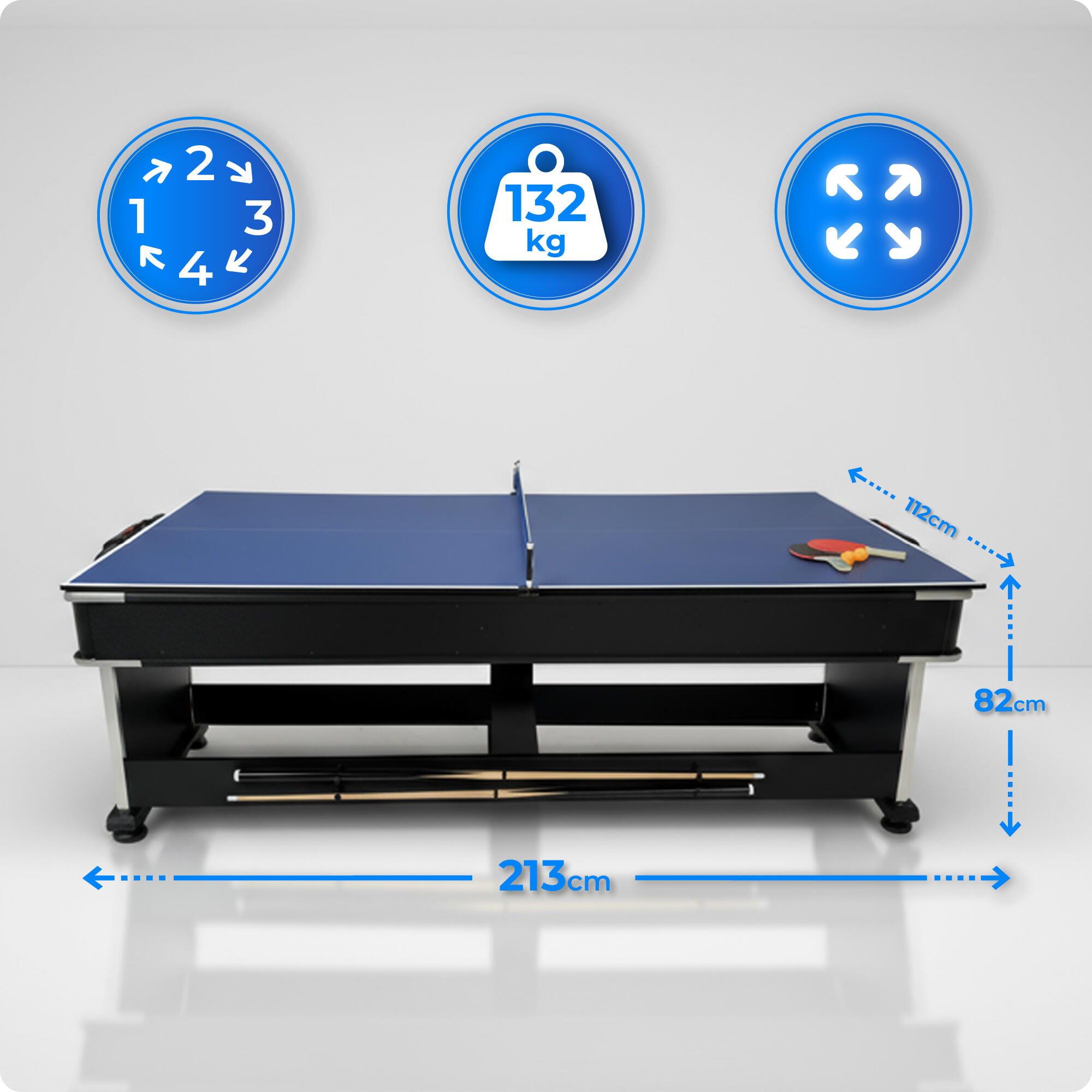 Tavolo 4 in 1 per biliardo, air hockey e tennis da tavolo Thunder CRUSH 7FT 2/7