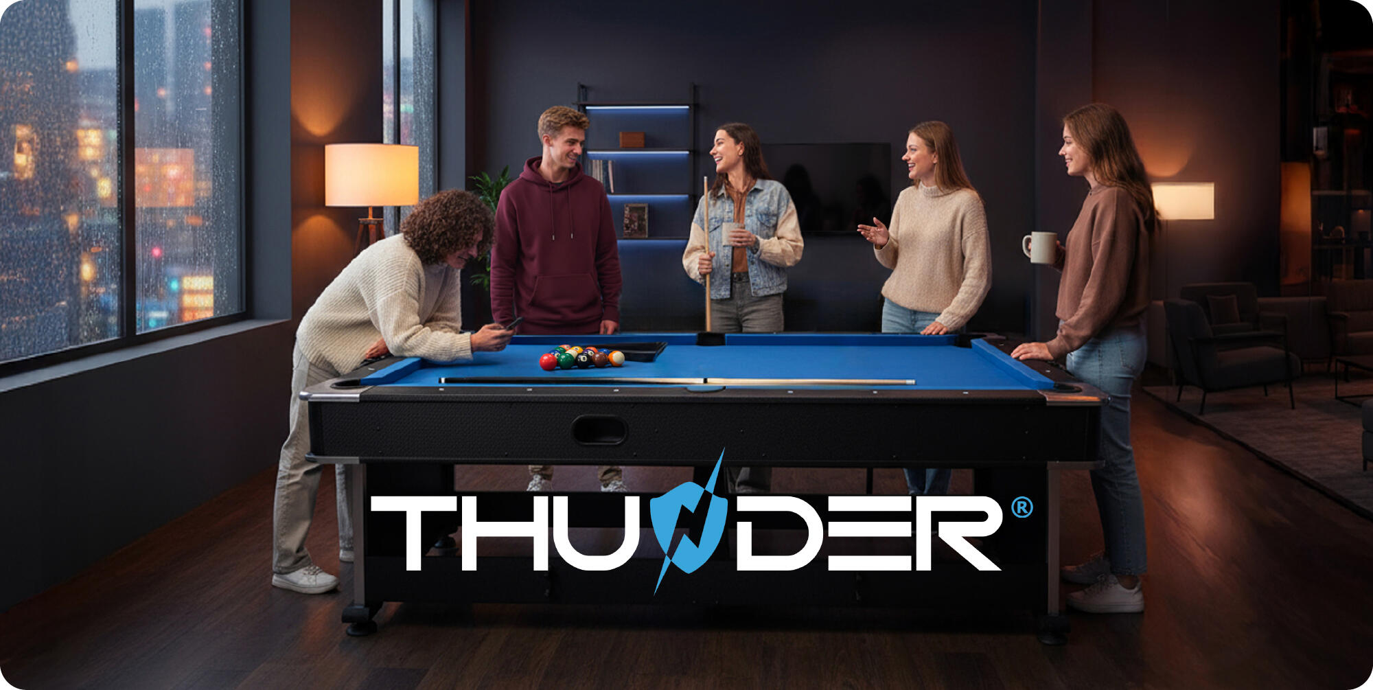 Tavolo 4 in 1 per biliardo, air hockey e tennis da tavolo Thunder CRUSH 7FT 7/7