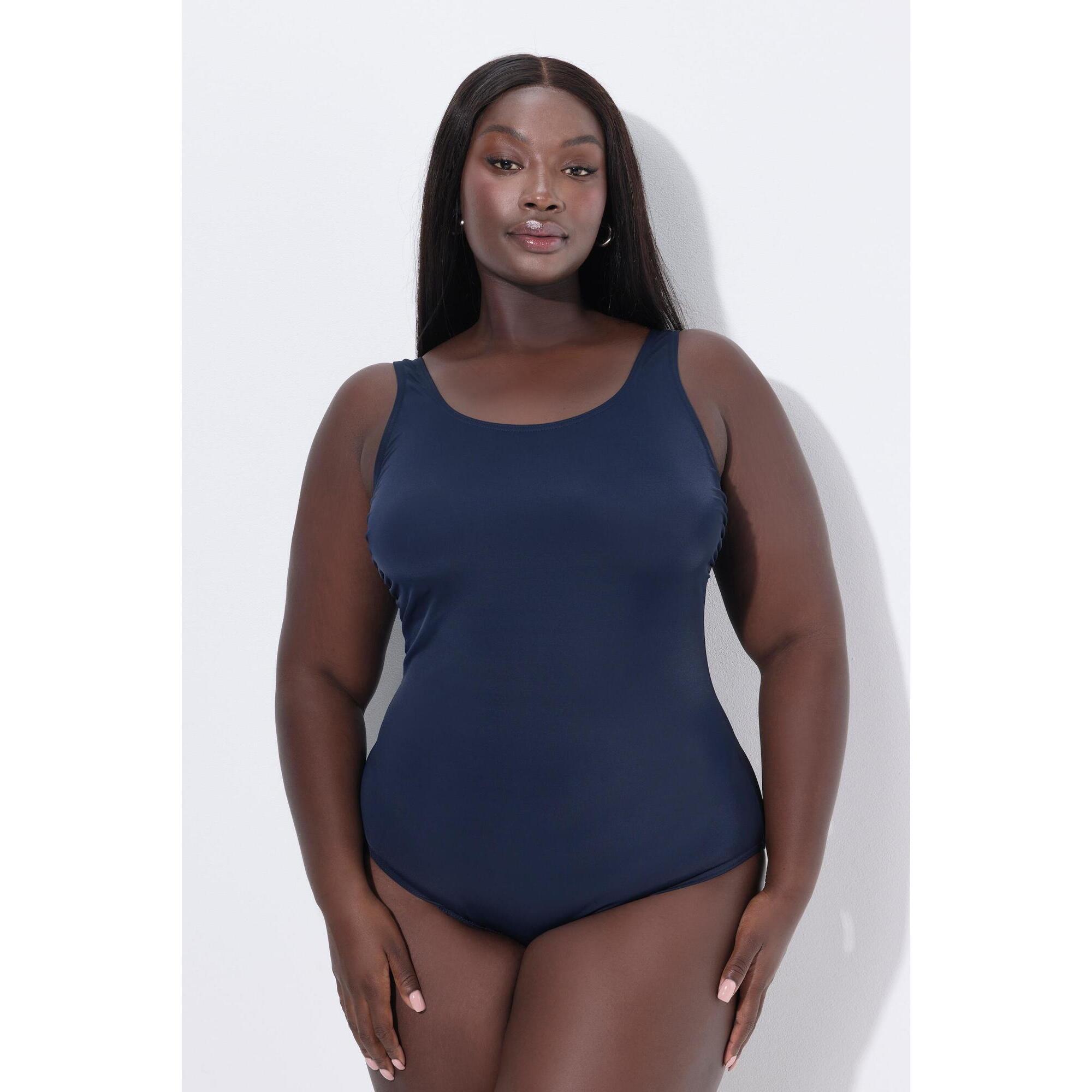 Ulla Popken - Femme Maillot De Bain. Doublure Très Douce. Fronces Sur Les Côtés - Maillot De Bain 1 Pièce - Bleu - Decathlon