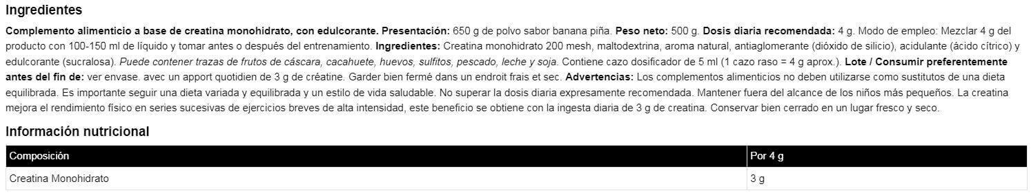 Creatine micronized 200 mesh limited edition - 650g Platano et ananas de IO.Gen 2/3