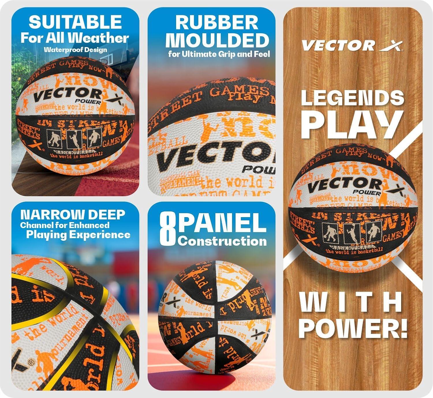 Vector X Power Basketball Schwarz/Weiß/Orange – Größe 3, Wasserfest & Langlebig 3/7
