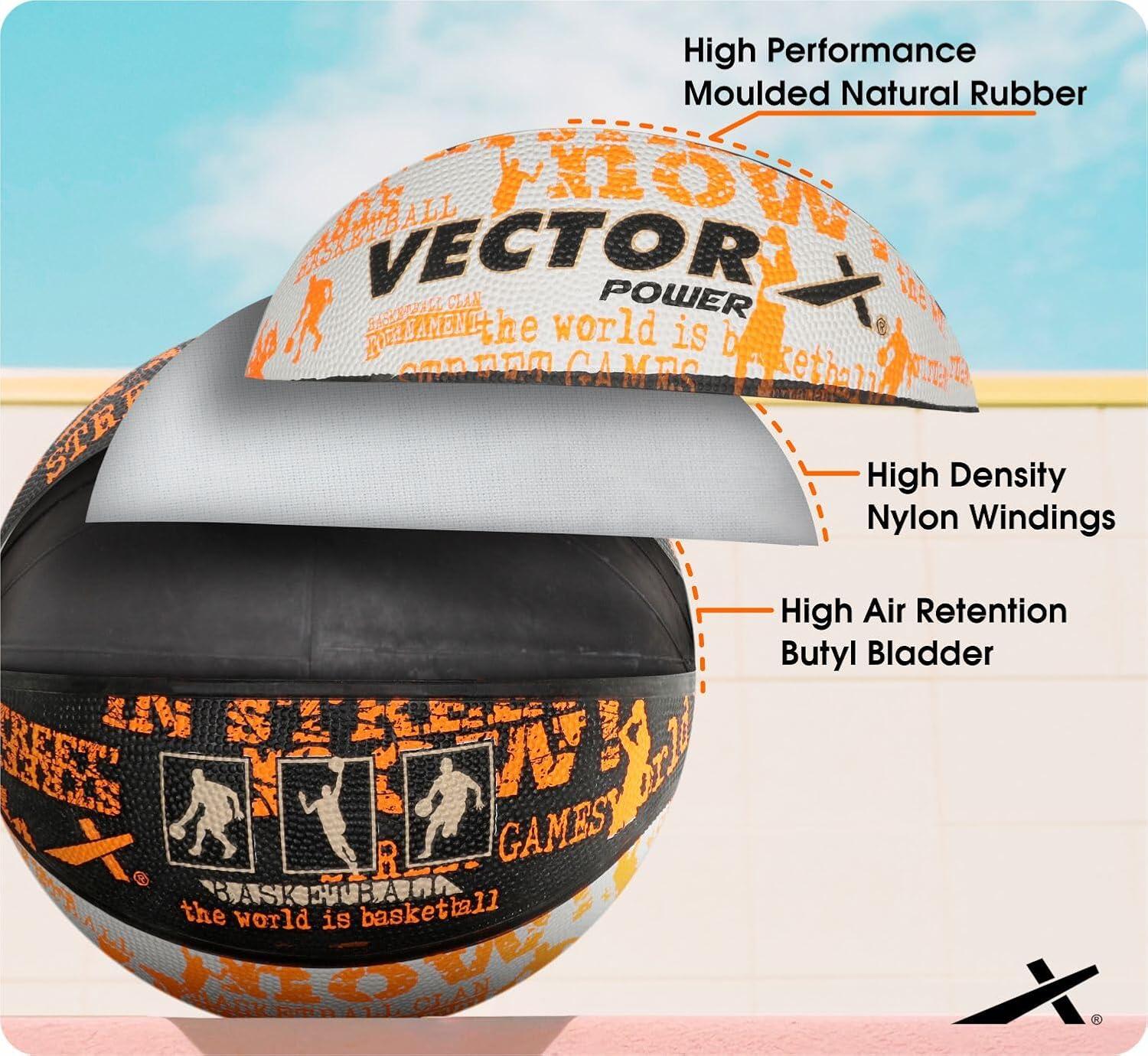 Vector X Power Basketball Schwarz/Weiß/Orange – Größe 3, Wasserfest & Langlebig 2/7