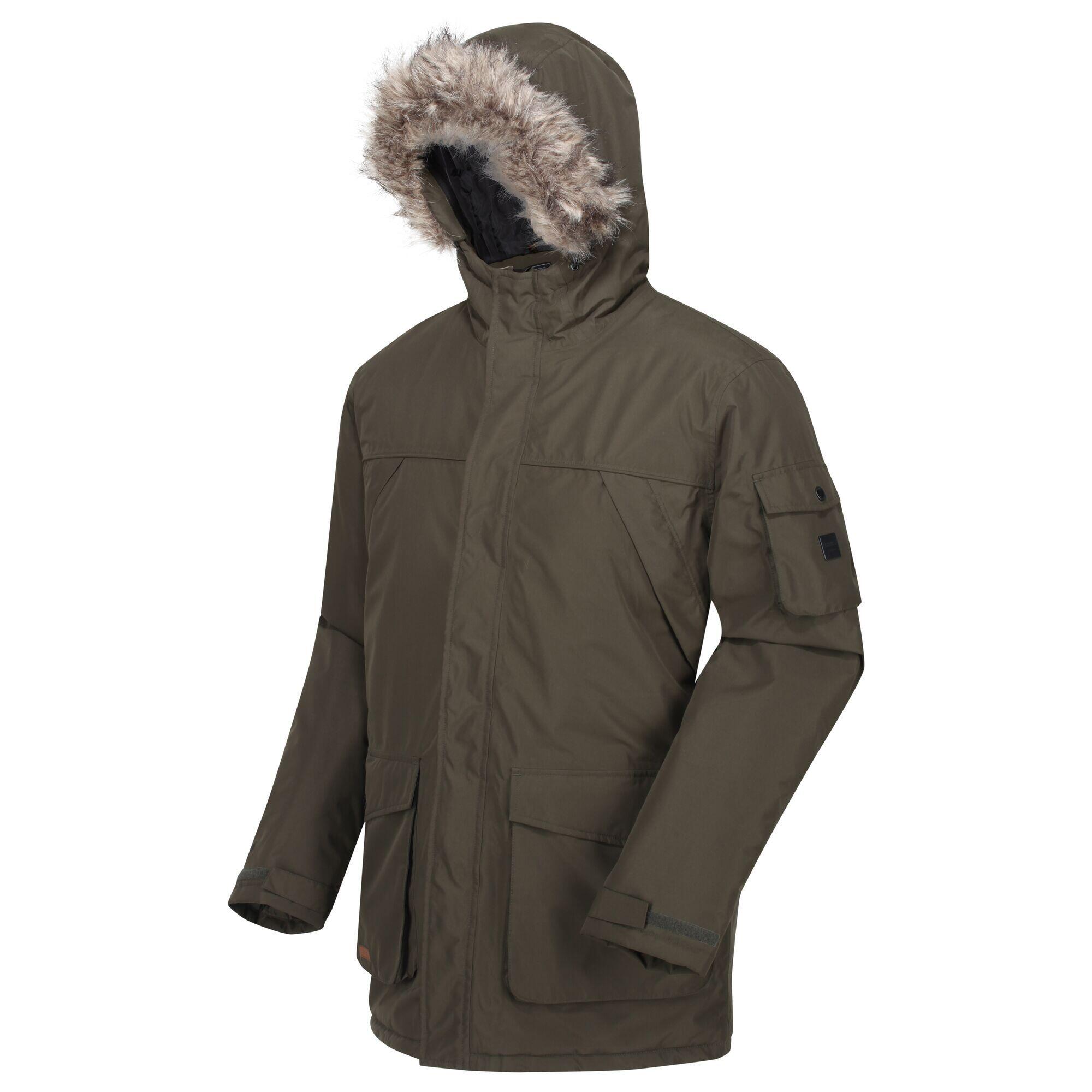 Mens Salinger II Faux Fur Insulated Parka (Dark Khaki) 3/5