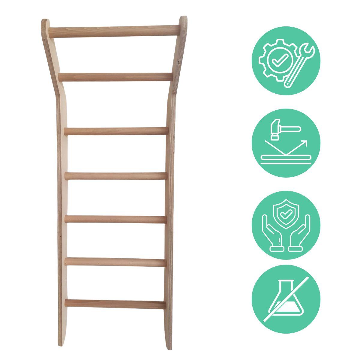 Espalier de gymnastique enfant échelle bois anneaux Toddler Naturel 3/7