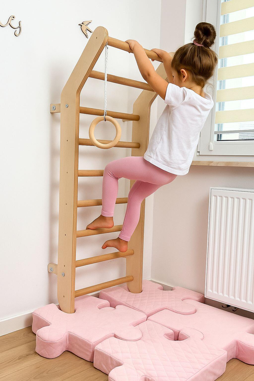 Espalier de gymnastique enfant échelle bois anneaux Toddler Naturel 6/7