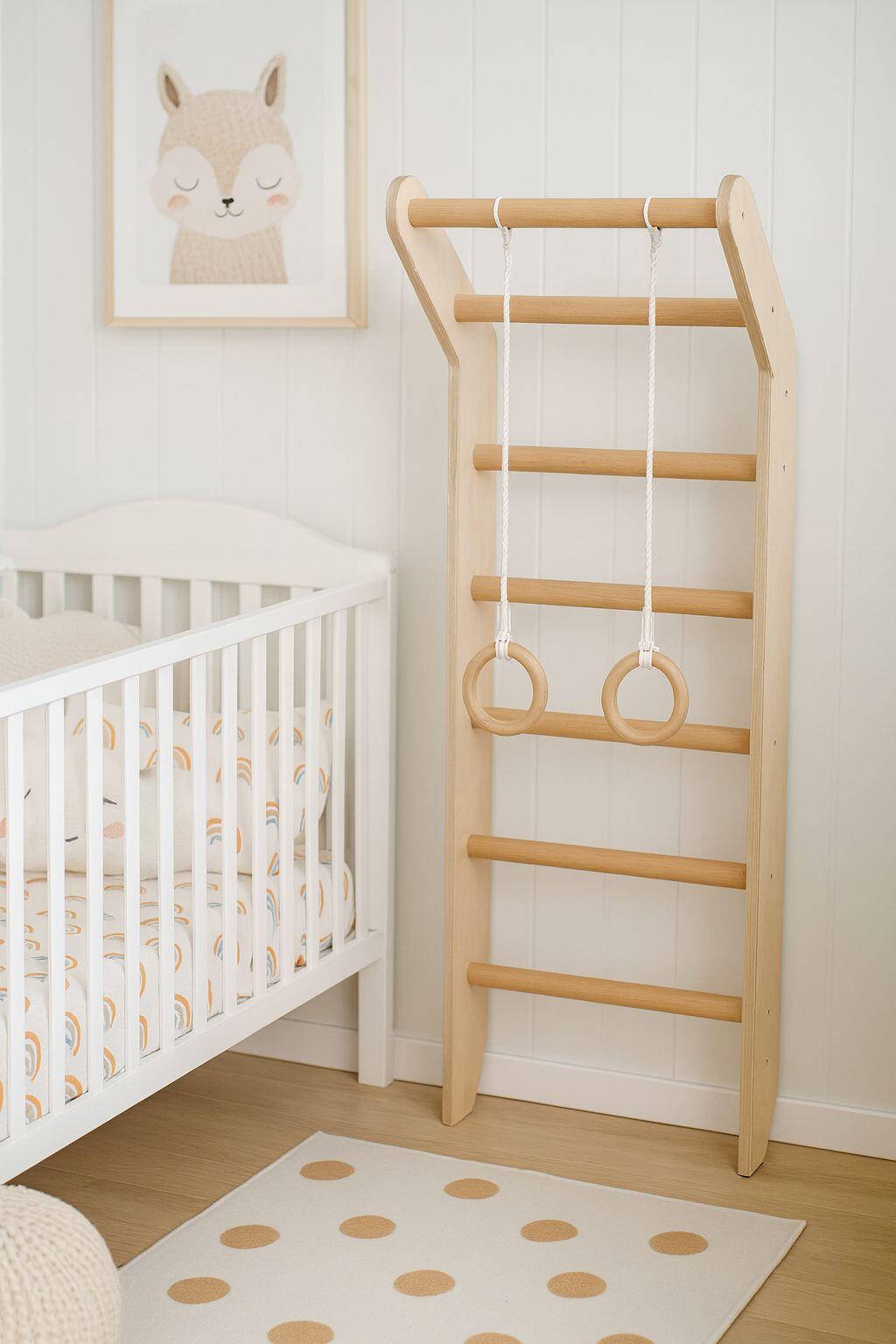 Espalier de gymnastique enfant échelle bois anneaux Toddler Naturel 5/7