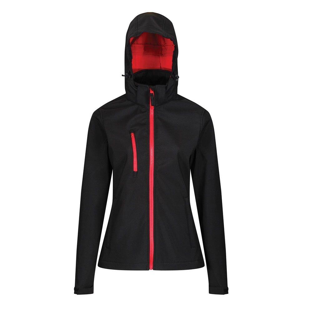 Womens/Ladies Venturer Hooded Soft Shell Jacket (Black/Classic Red) 1/5