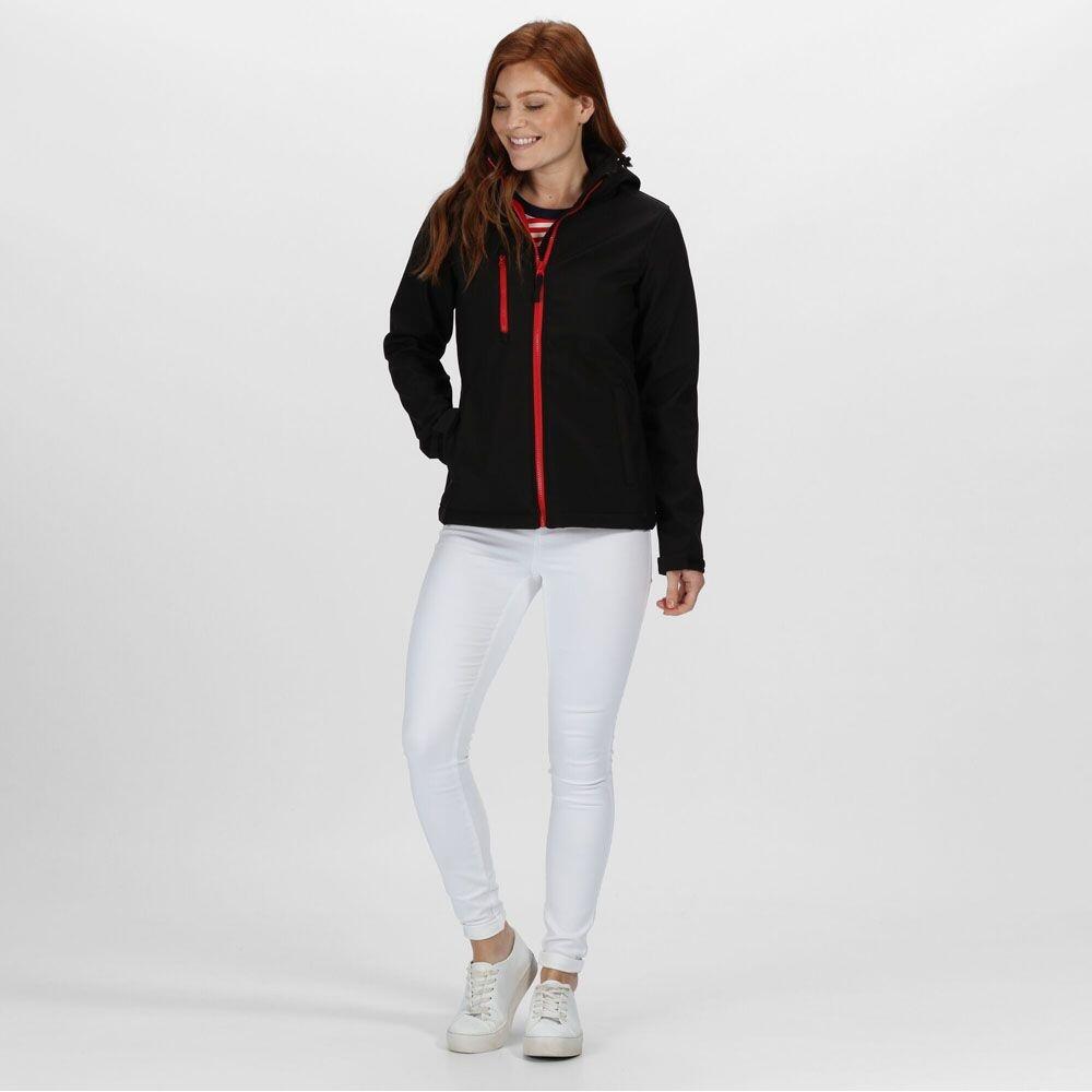 Womens/Ladies Venturer Hooded Soft Shell Jacket (Black/Classic Red) 3/5