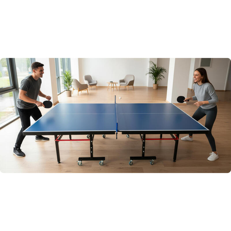 Masă de tenis de masă THUNDER VITAL-18-BLUE pliabilă cu plasă și rachete