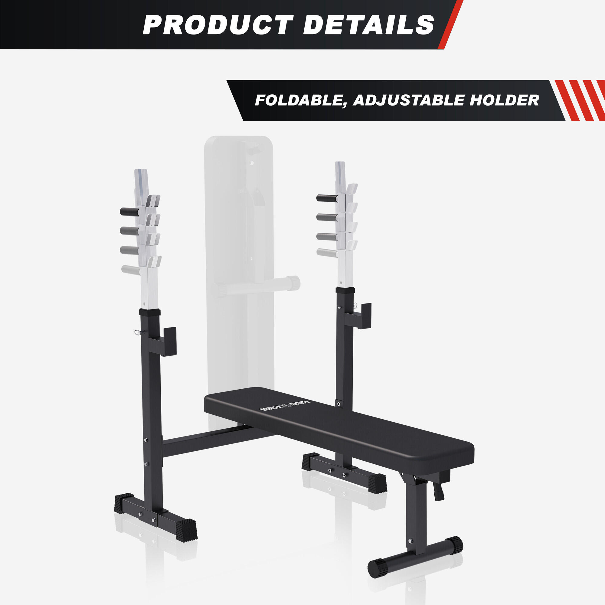 Banc Musculation avec Support - 40/70/100kg, Appareil Fitness, Plat, Pliable 4/7