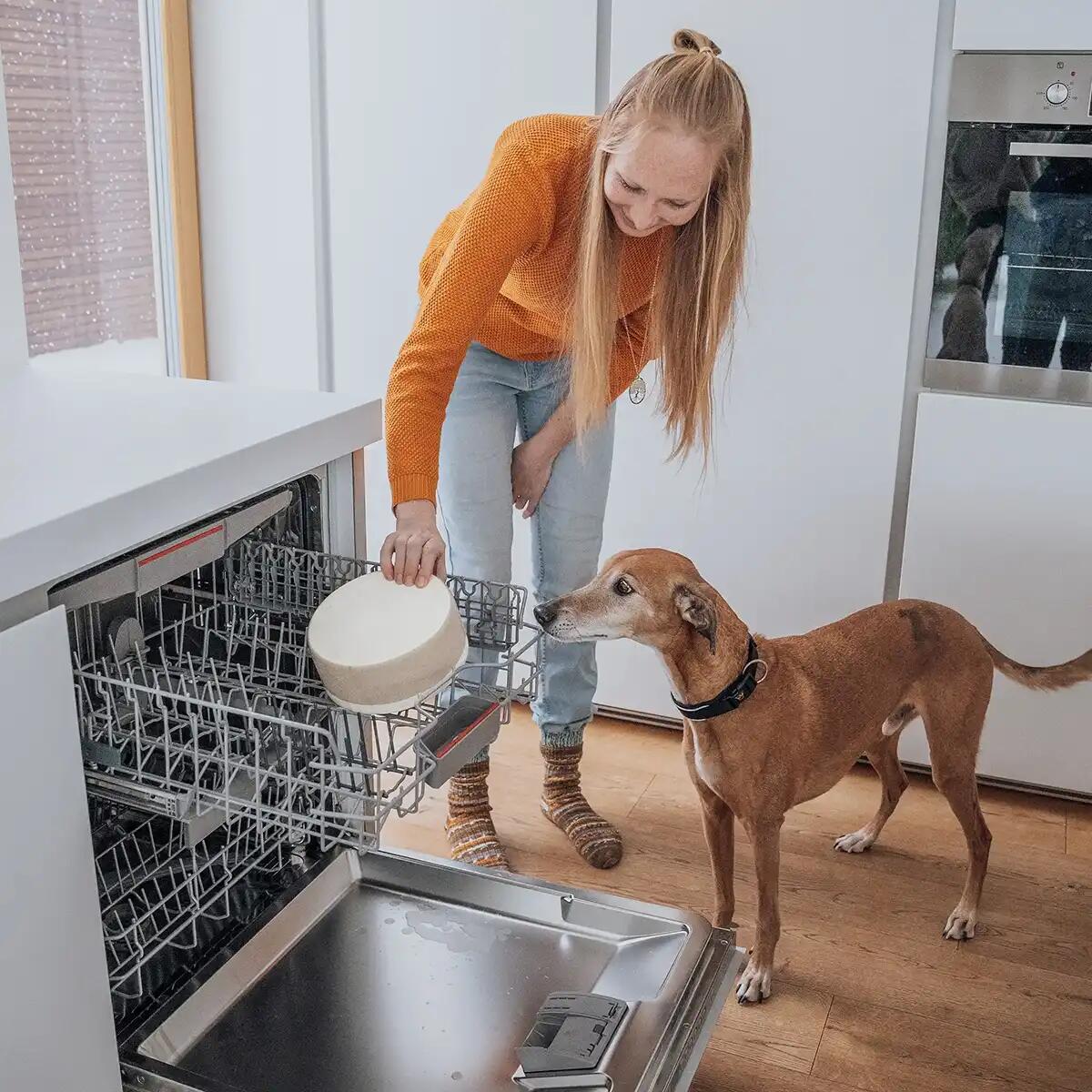 FREUDENTIER Ciotola per cani in ceramica con fondo in bambù, 990 ml