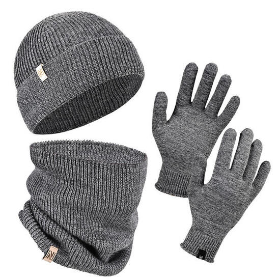 70 % Merinowolle Mütze-, Halswärmer- und Handschuh-Set - Winterset
