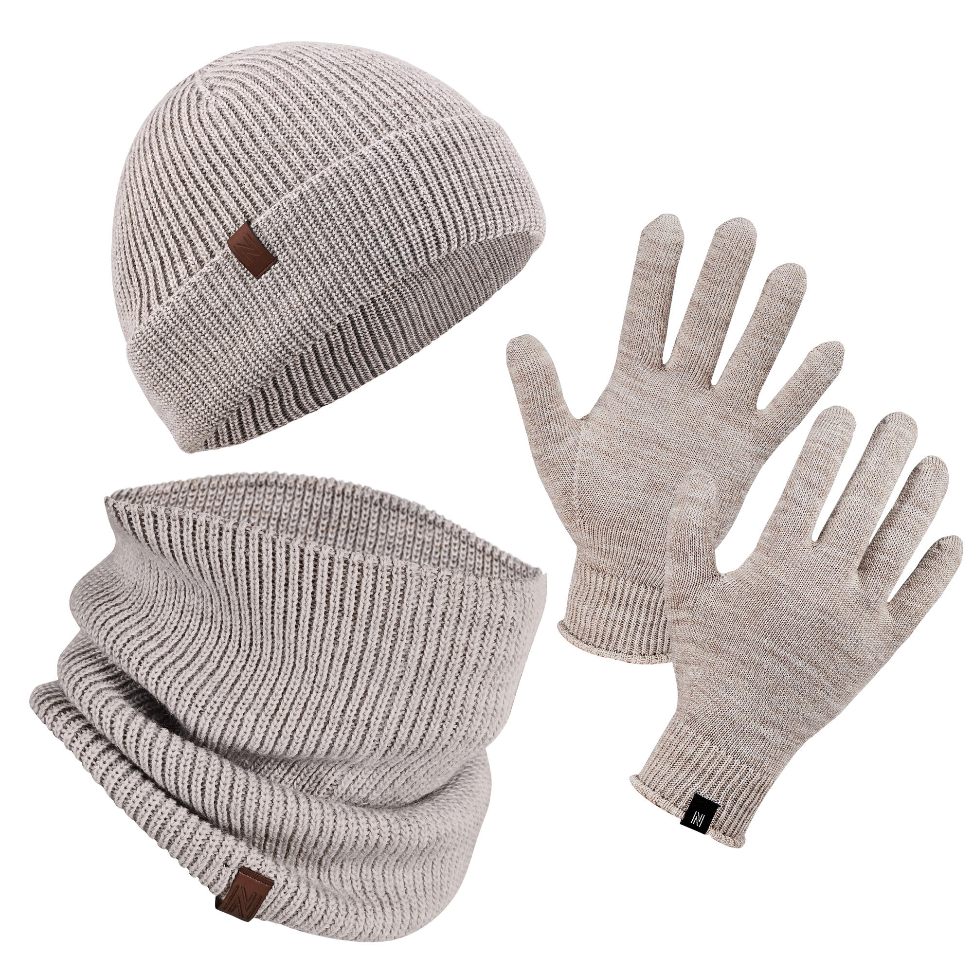 NORFOLK 70 % Merinowolle Mütze-, Halswärmer- und Handschuh-Set - Winterset
