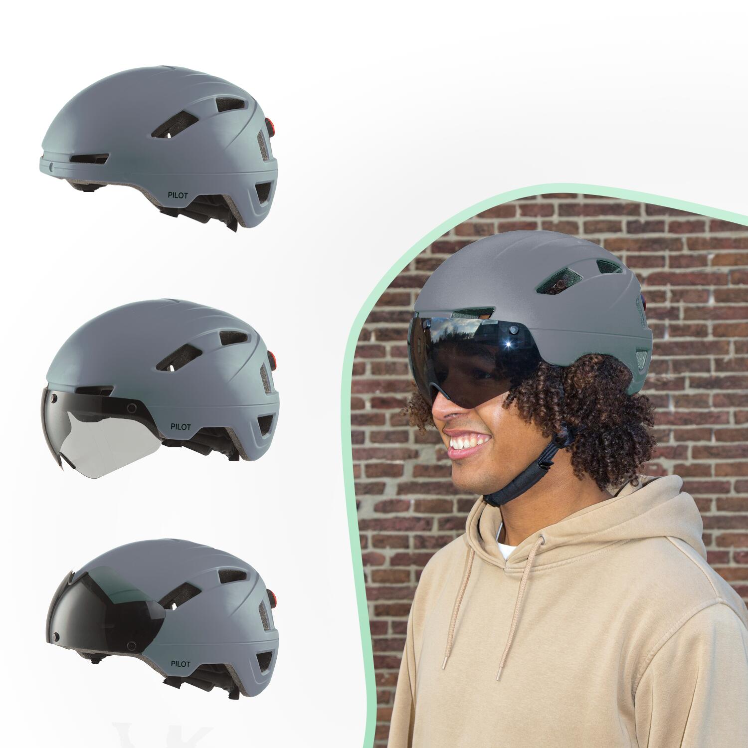 Casque vélo GO-OFF PILOT avec visière certifiée NTA – Gris, M 4/7