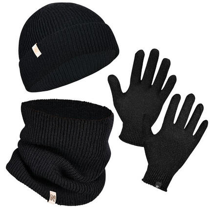 70 % Merinowolle Mütze-, Halswärmer- und Handschuh-Set - Winterset