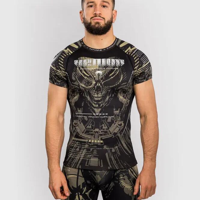 Venum Men's Invader Short Sleeve Rashguard Black/Sand M