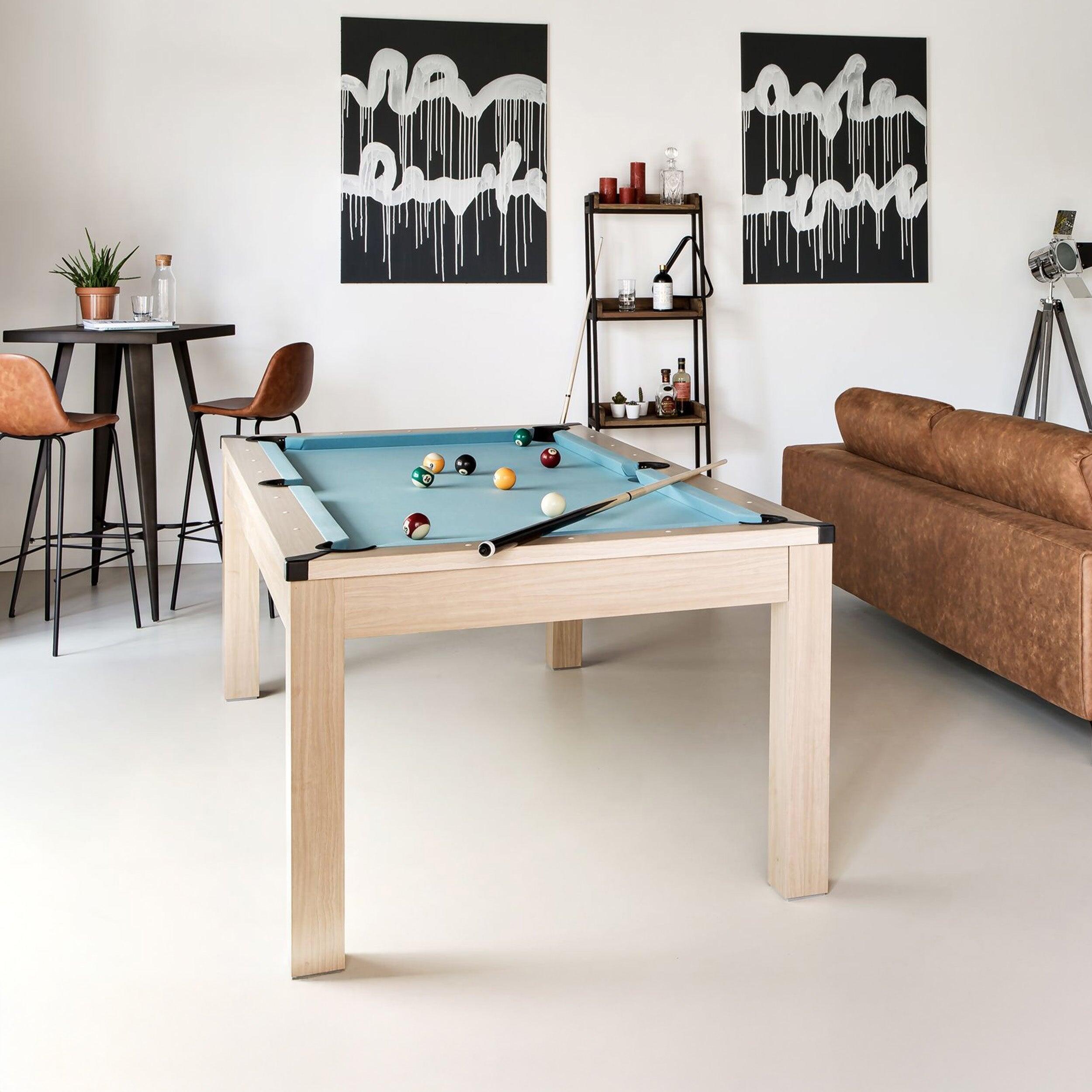Tavolo da biliardo trasformabile Eddie, legno di faggio, tappeto blu 5/7