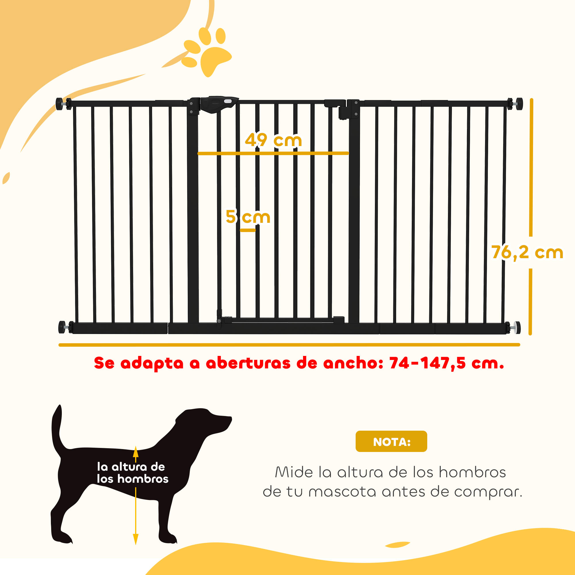 Barrera de Seguridad para Perros PawHut 147.5x76.2 cm Negro 3/8
