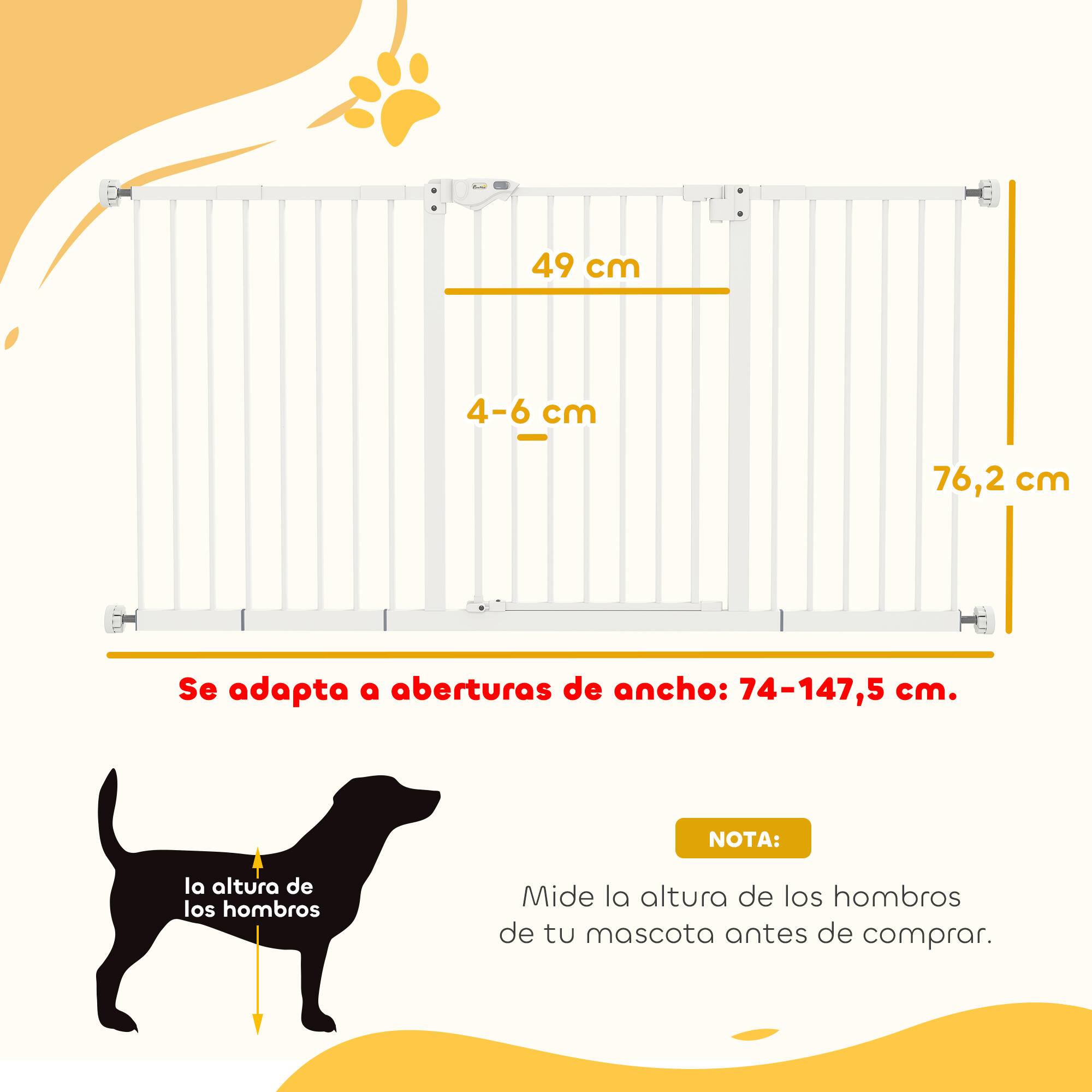 Barreira de Segurança para Cães PawHut 147,5 x 76,2 cm Branca 3/7