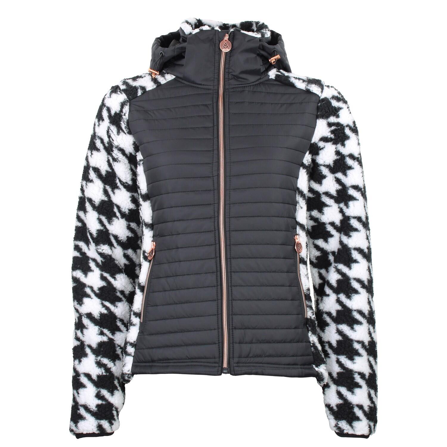 Peak Mountain - Blouson À Capuche Zippé Bi-matière Badge Poitrine Motif Pied De Poule Femme Peak - Blouson - Noir - Decathlon