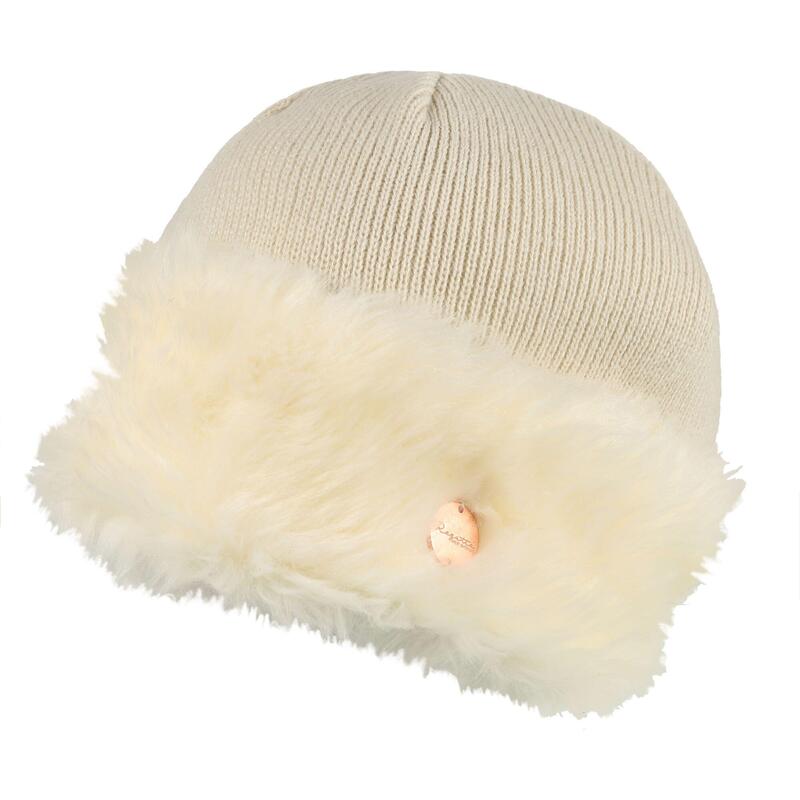 Womens/Ladies Luz Faux Fur Trim Cotton Jersey Winter Beanie Hat (Light Vanilla)