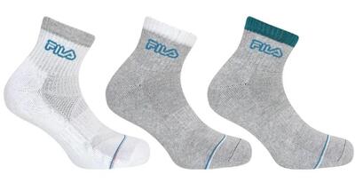 Fila 3-pack quarter sokken wit-grijs-turquoise maat 43-46