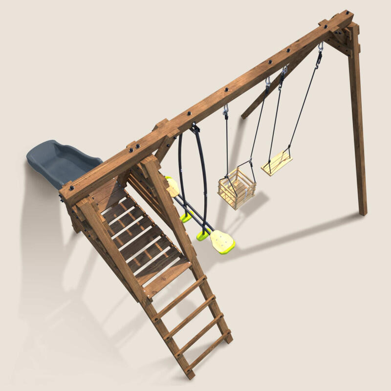 Portique en bois carré 3 agrès balançoire bébé, face à face et toboggan TREFLE 5/5