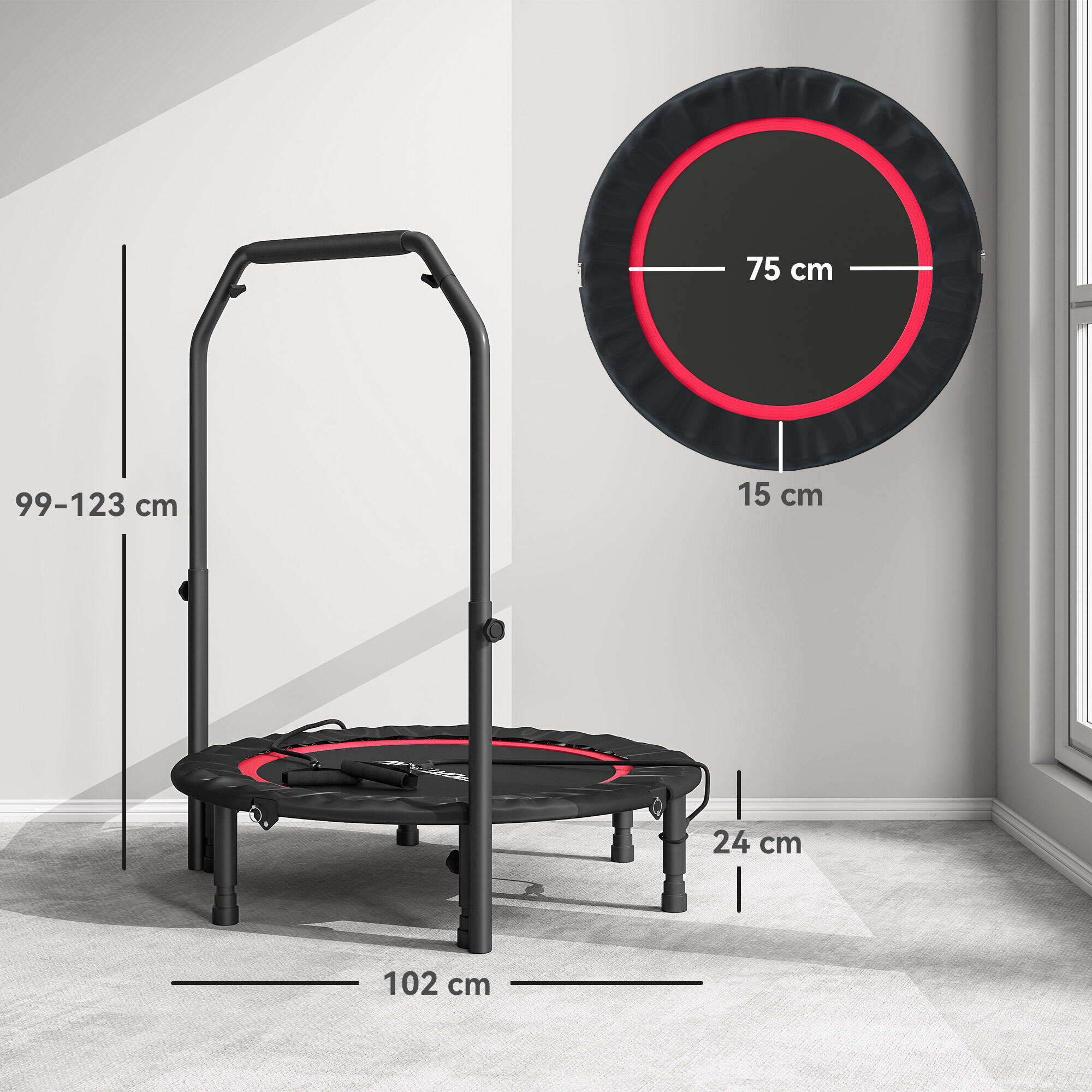 SPORTNOW Trampolim de Fitness Ø102 cm Trampolim Dobrável com Guiador 3/5