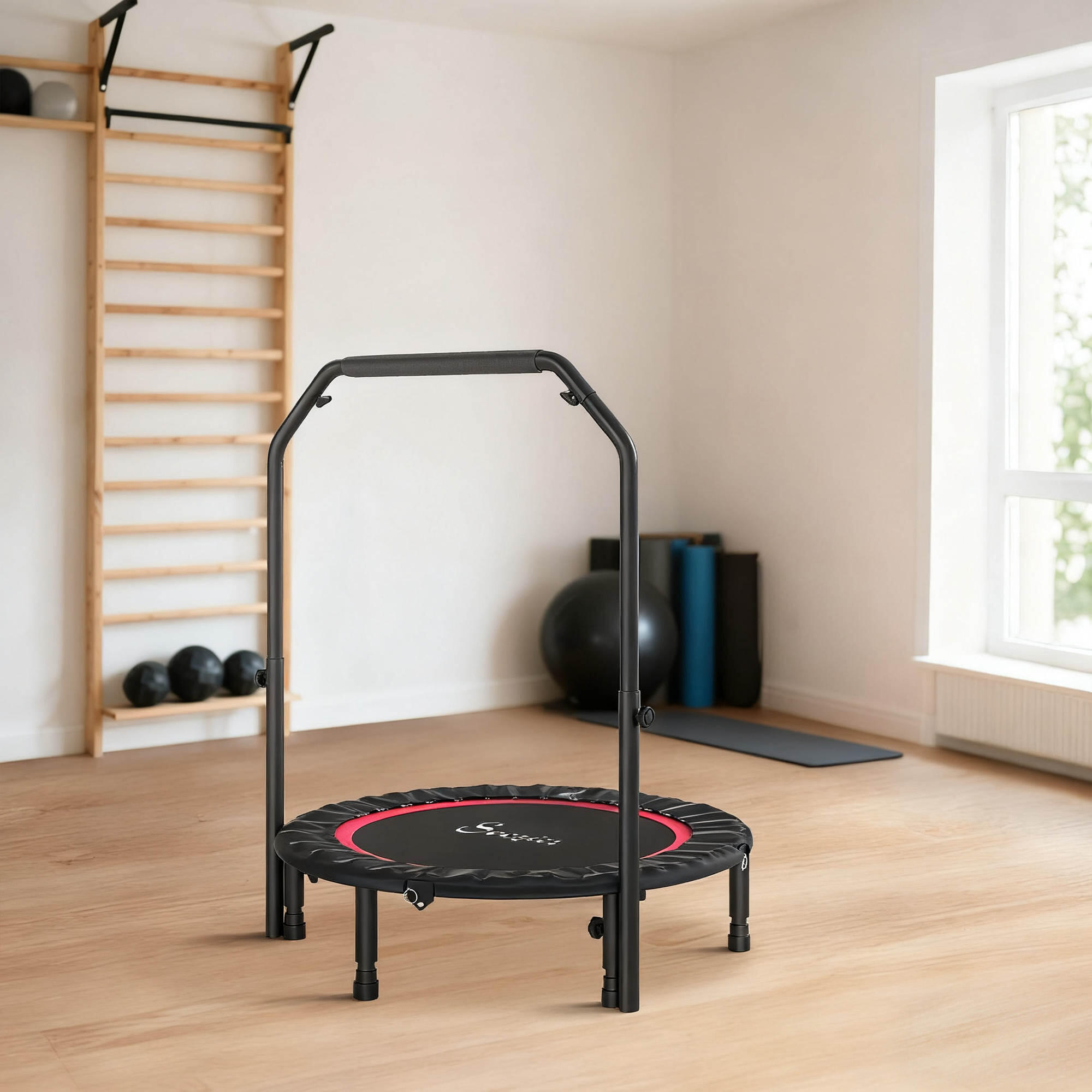 SPORTNOW Trampolim de Fitness Ø102 cm Trampolim Dobrável com Guiador 2/5