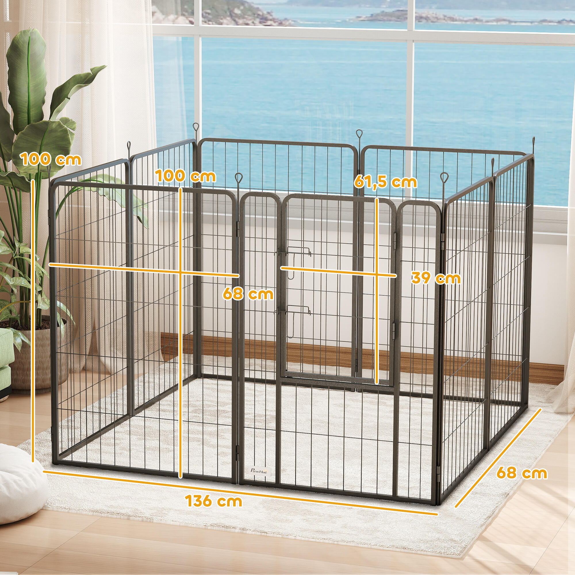 Parque para Perros PawHut 136x136x100 cm Negro 3/5