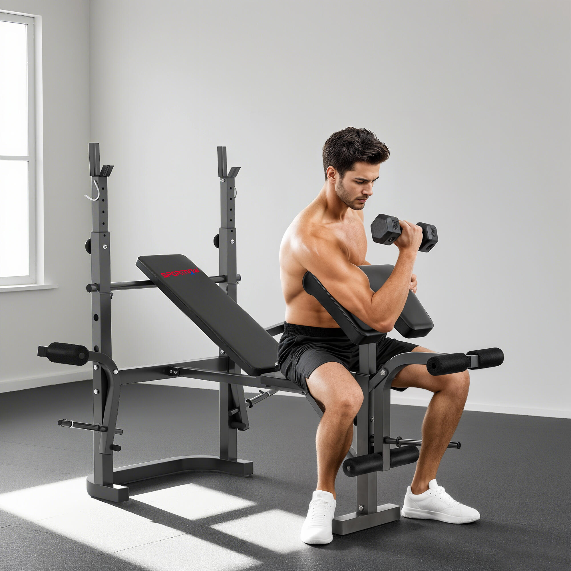 Banc de musculation multifonction réglable avec support pour haltères 3/9