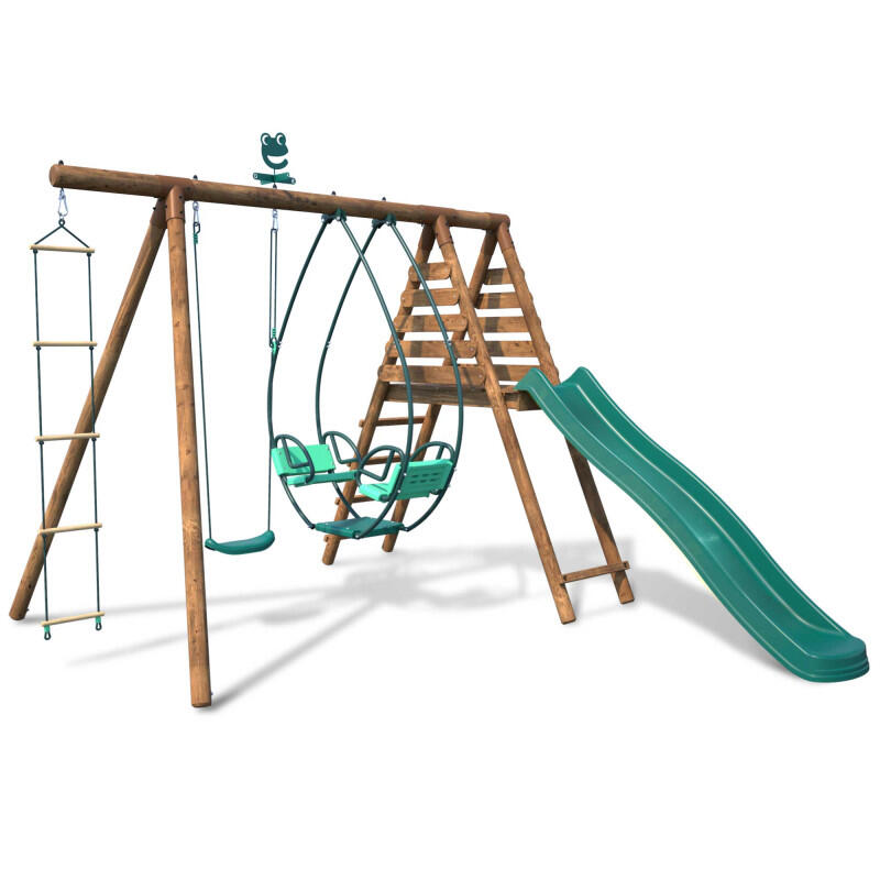 Soulet - Portique En Bois Rond 3 Agrès Avec Face À Face, Échelle Et Toboggan Lavande - Balançoire - Taille Unique - Decathlon