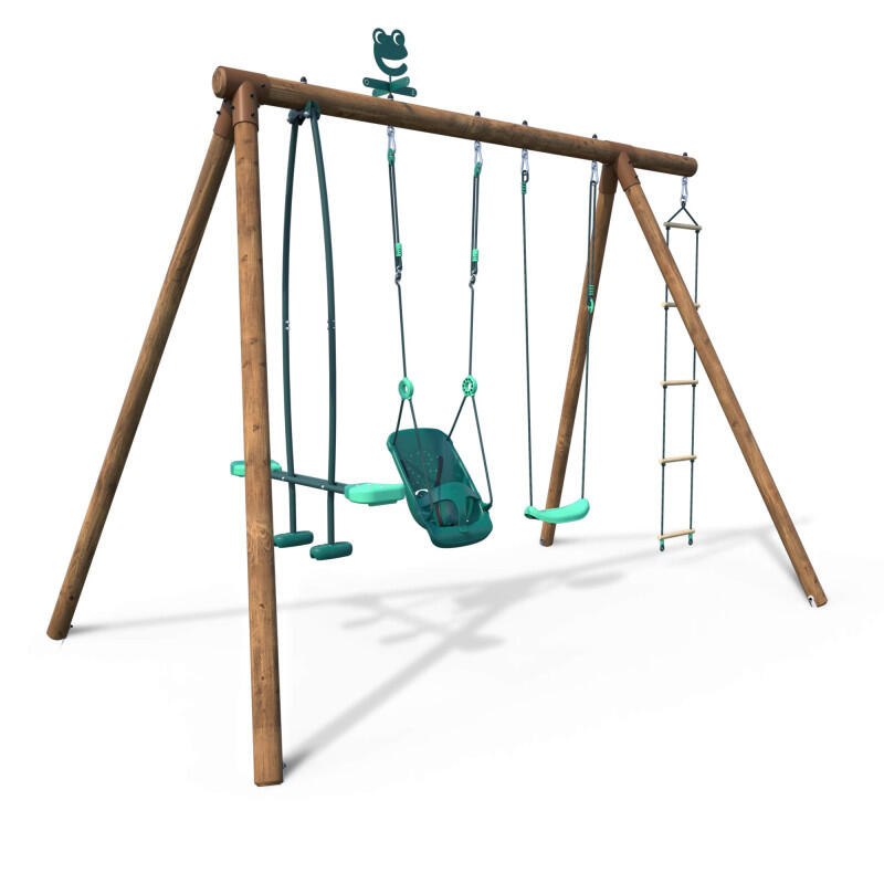 Soulet - Portique En Bois Rond 4 Agrès Balançoire Bébé, Échelle Et Face À Face Suzon - Balançoire - Taille Unique - Decathlon