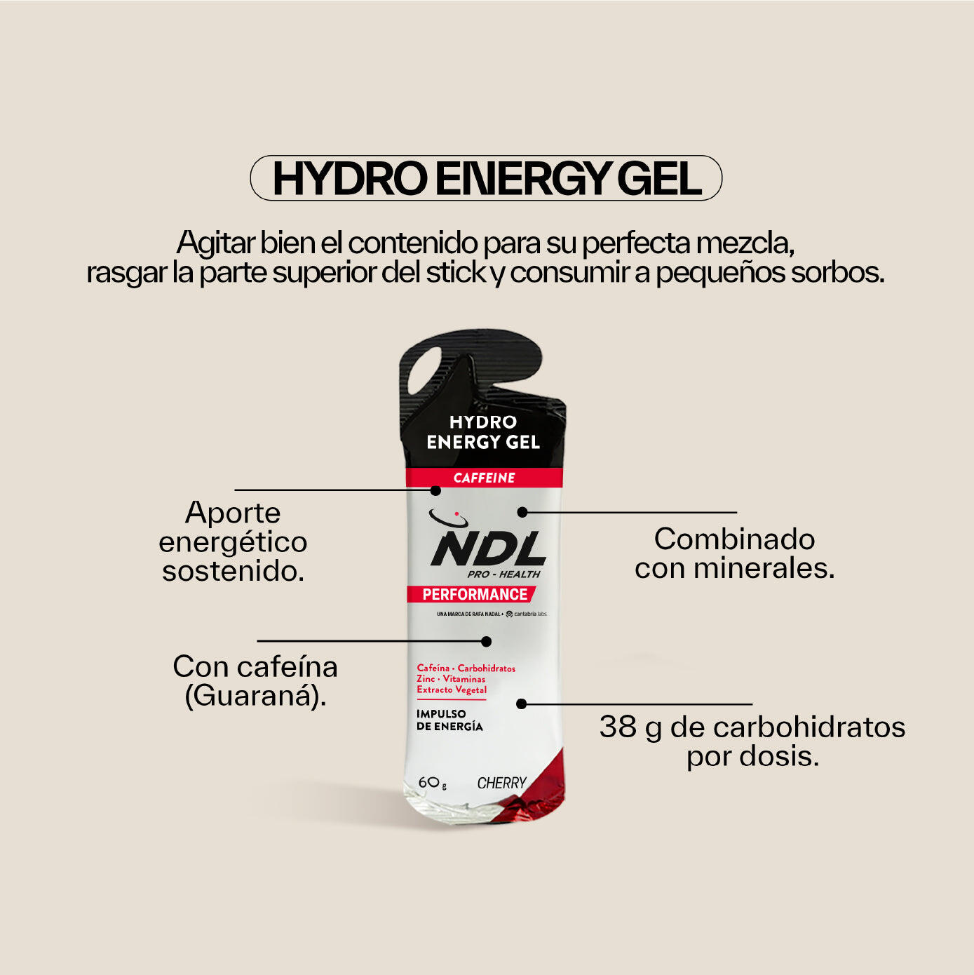 Gel Energético con Cafeína Sabor Cherry Pack 12 3/4