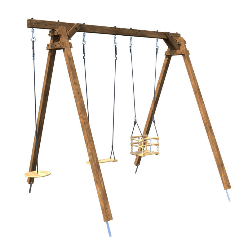 Soulet - Portique En Bois Carré 3 Agrès Avec Balançoire Bébé Et Corde Disque Ulysse - Balançoire - Taille Unique - Decathlon