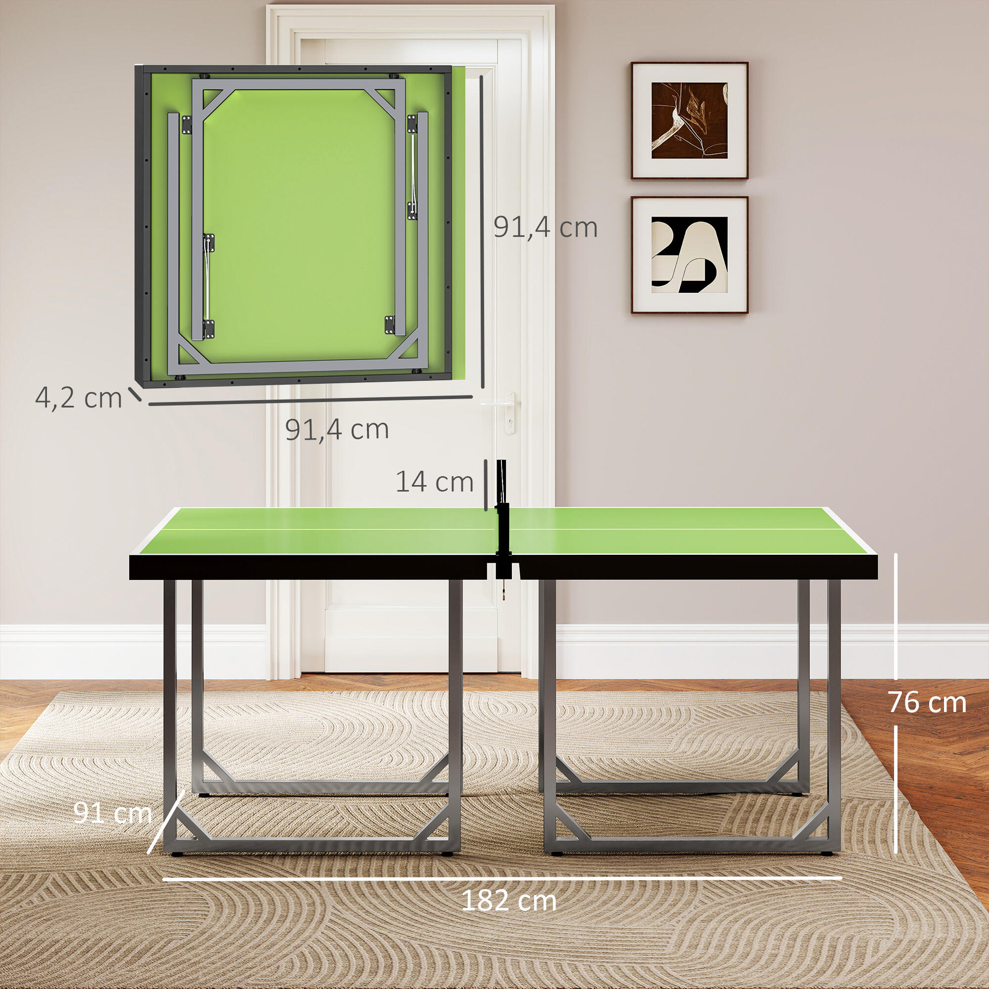 Mesa de ping pong dobrável 182x91x76 cm verde HOMCOM 3/5