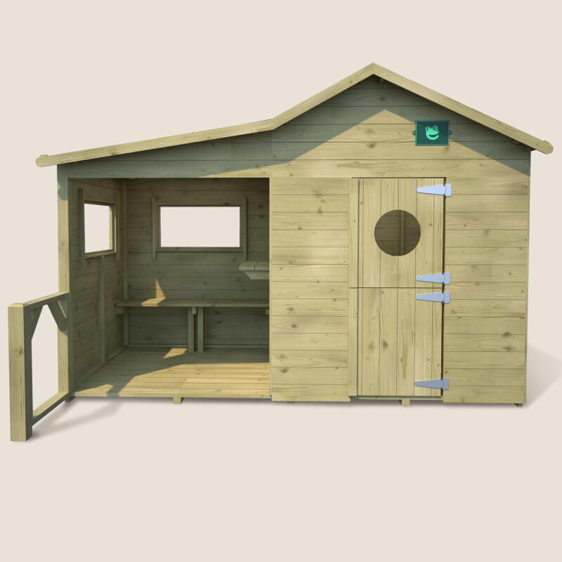 Cabane en bois traité avec préau et banc HACIENDA 3/5