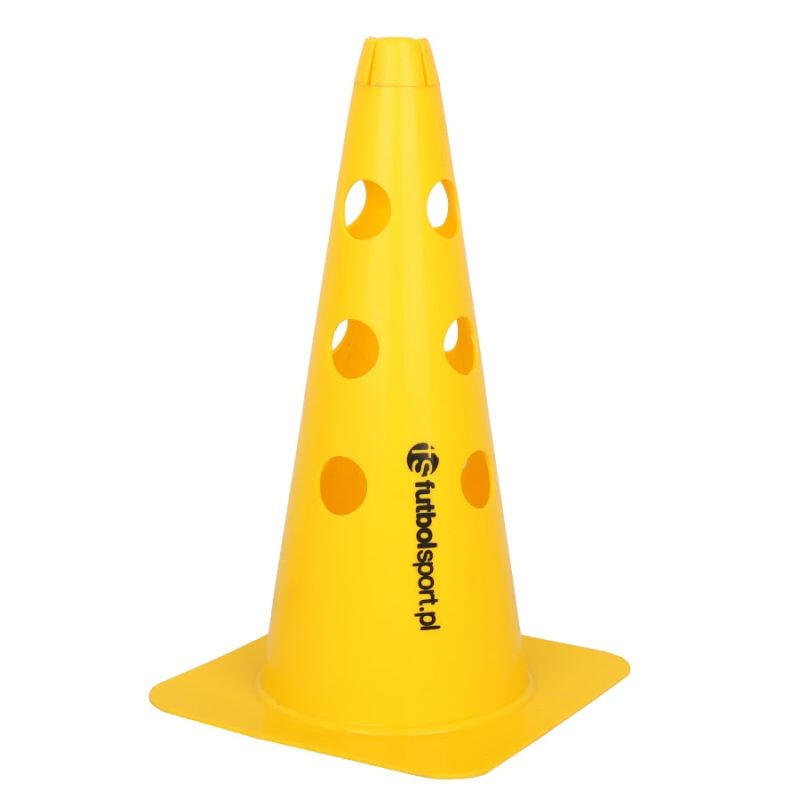 Set 10 conuri antrenament Sportech 38 cm, galbene, cu gauri