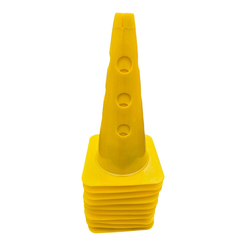 Set 10 conuri antrenament Sportech 38 cm, galbene, cu gauri