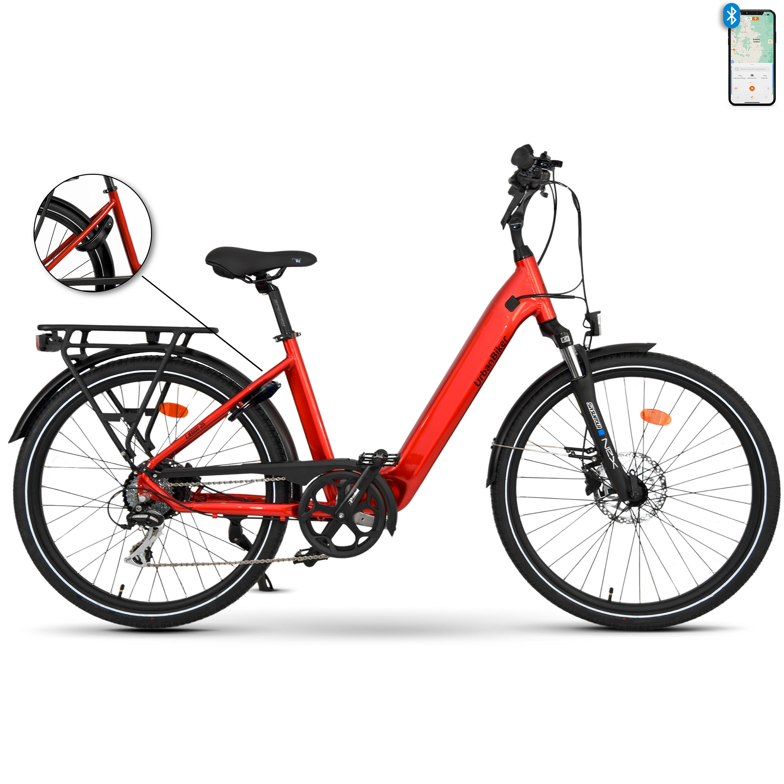 Urbanbiker - Ub100b | Ebike Urbain Polyvalent | Autonomie Jusqu'à 140 Km | Rouge | 26" - Vélo Ville - Rouge - Moyen - Decathlon